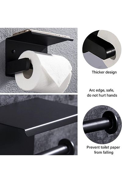 fulina Toilet Paper Holder with Shelf, Stainless Steel Wall-Mounted Modern Bathroom Accessory,Matte Black