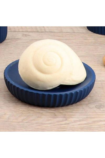 Generic طبق صابون دائري من البولي ريزين بتصميم مخطط أنيق من Tendance، أزرق داكن، 11 سم، 64103118