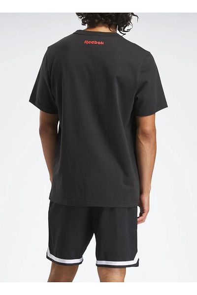 Reebok 100214159 TRIOU DE BASKETBALL REEBOK Tricou negru cu gât rotund, cu croiala normală, imprimat