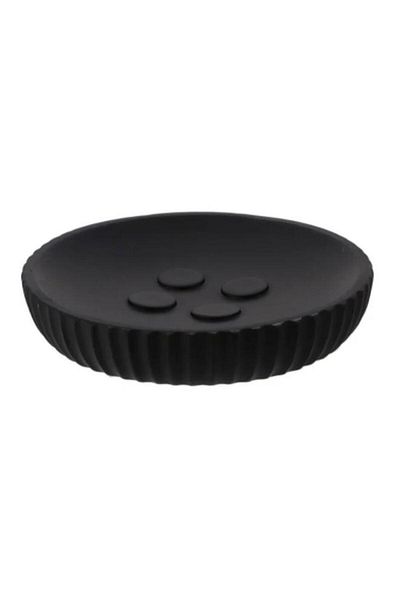Generic طبق صابون دائري من البولي ريزين بتصميم مخطط أنيق من تندانس، أسود، 11 سم، 64103103