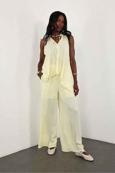 5in1Canpolat Yellow Draped Bohemian Suit 51182