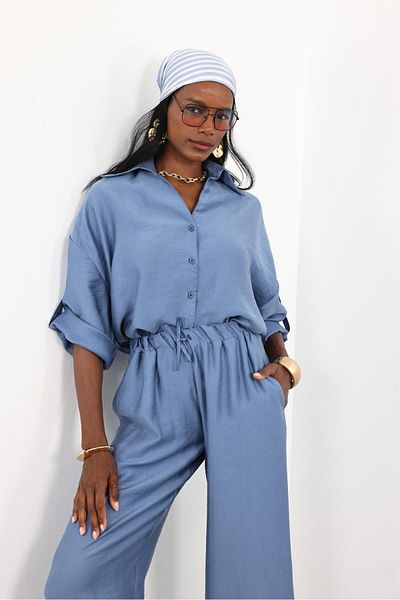 5in1Canpolat Indigo Short Shirt Pants Set