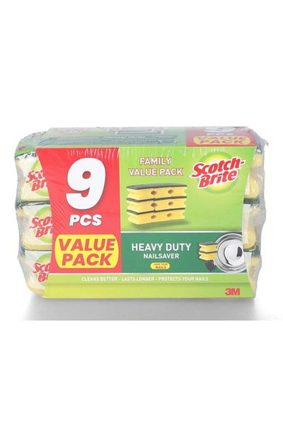 Generic Scotch Brite 9-Piece Heavy Duty Nail Saver Scrub Sponge Green and Yellow XN005310604