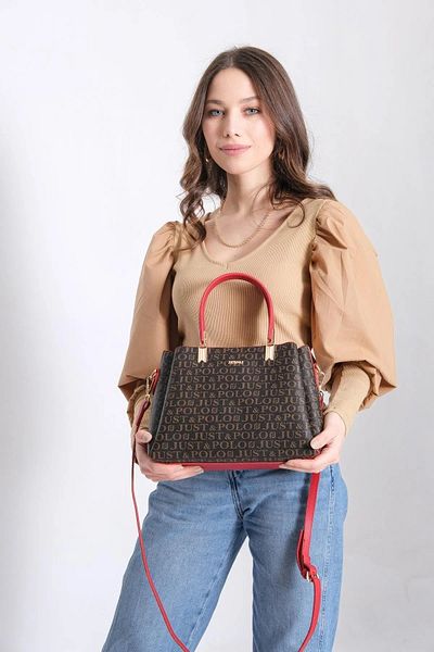 Just Polo Women's Coffee Red Printed Hand and Shoulder Bag 232120Pc