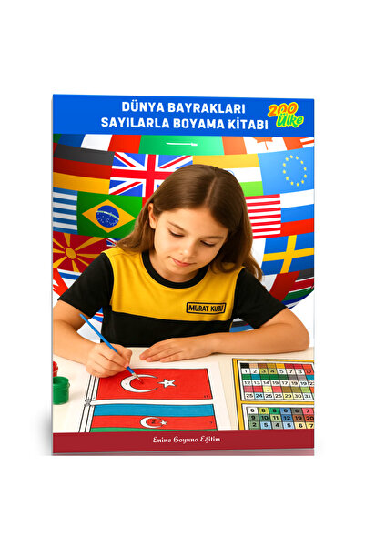 Enine Boyuna Eğitim Dünya Bayrakları Sayılarla Boyama Kitabı (200 Ülke)