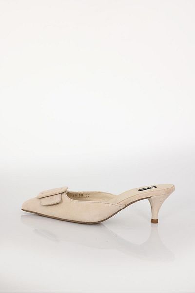 5in1Canpolat Beige Buckle Heeled Slippers 25160