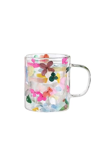Bien Servi Decorated Flower Filling Elegant Design Double Wall Glass