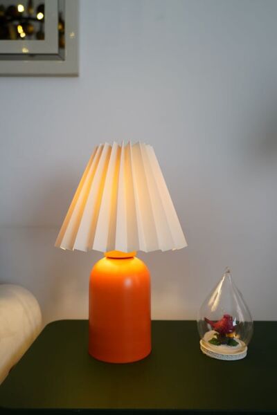 retro home design Turuncu Ayaklı Krem Umbrella Kumaş Şapkalı Dekoratif Abajur...