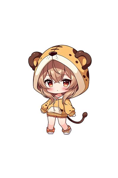 INOVATIX Set de 8 piese, autocolant Chibi Girl Lion, INOVATIX®. 6 cm