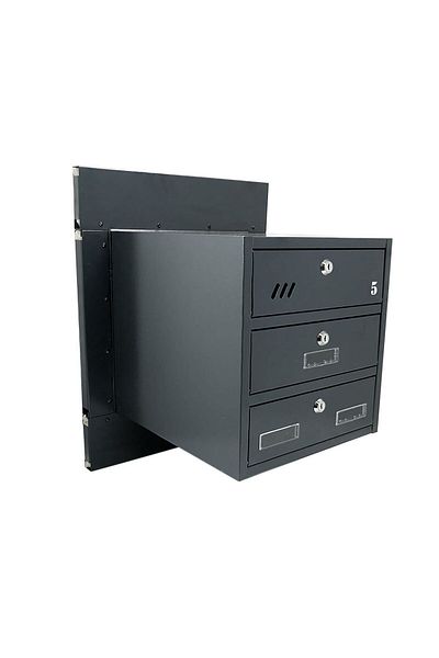 damech Mailbox, Multifamily, With Frame, Anthracite, 3 Modules, 40x36x52 Cm,