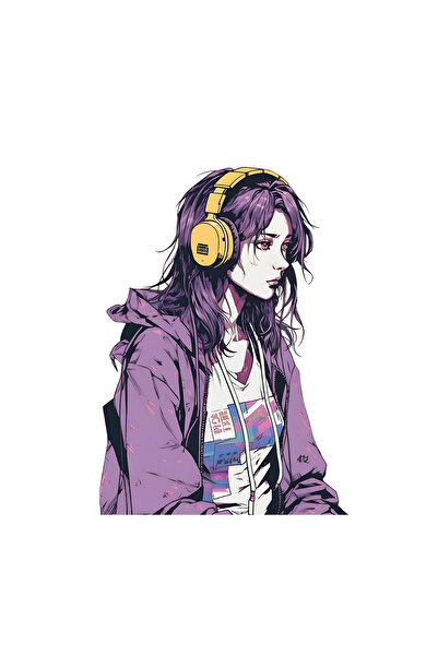 INOVATIX Set de 8 piese, autocolant Fată cu păr mov și căști, INOVATIX®. 6 cm