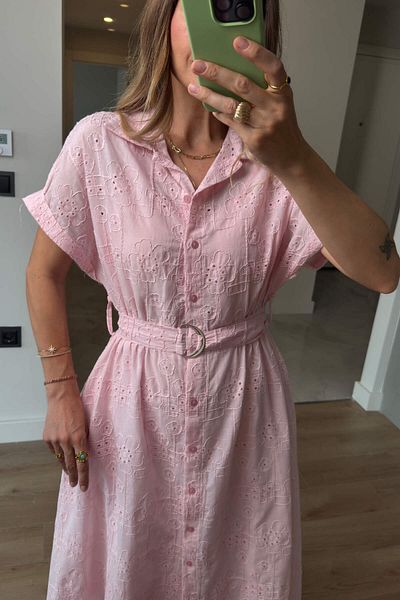 Sue Store Φόρεμα με πουκάμισο Dusty Pink Lined Belted Fishtail