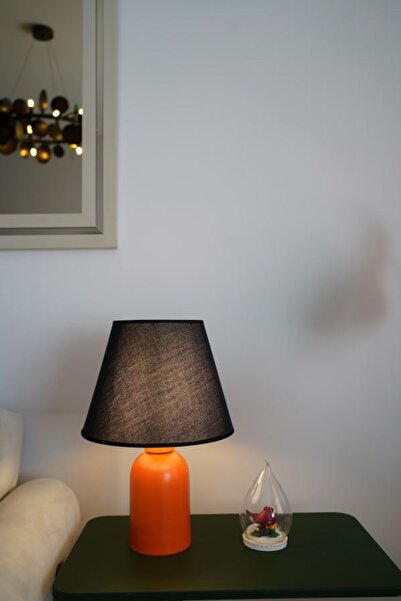 retro home design Turuncu Ayaklı Siyah Kumaş Şapkalı Dekoratif Abajur Salon Y...