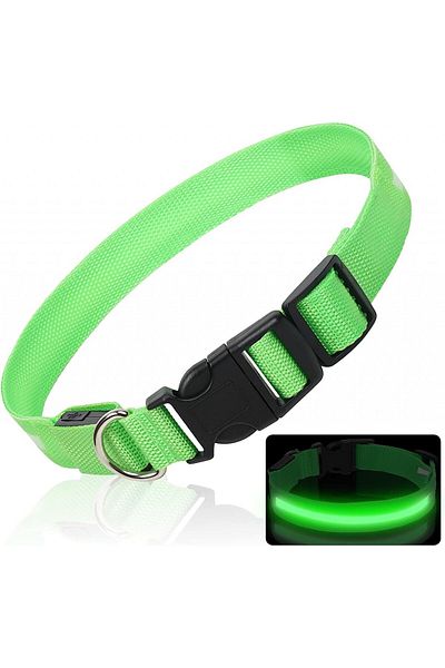 HXDSUP dog collar, LED, nylon, green/black, size XL