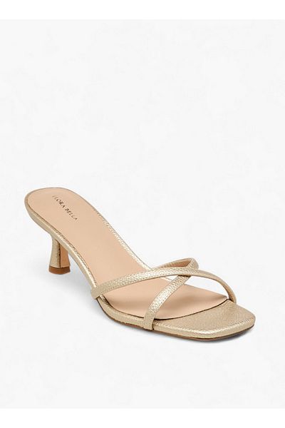 Flora Bella by Shoexpress Women's Strappy Slip-On Sandals with Kitten Heels