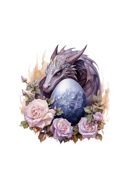 INOVATIX Set de 8 piese, Sticker Dragon cu ou albastru și trandafiri, INOVATIX®. 6 cm