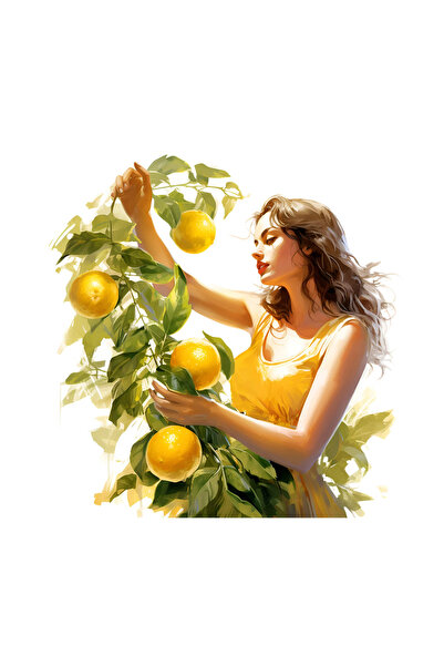 INOVATIX Set de 8 piese, autocolant Fată cu ramură de lămâie, INOVATIX®. 6 cm