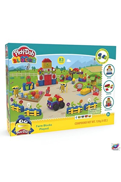 Playdoh Blocks Set de creatia ANGMAD, format din 83 de piese: 4 recipiente plastilina si caramizi educationale