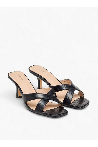 Flora Bella by Shoexpress Women's Textured Cross Strap Slip-on Sandals with Kitten Heels