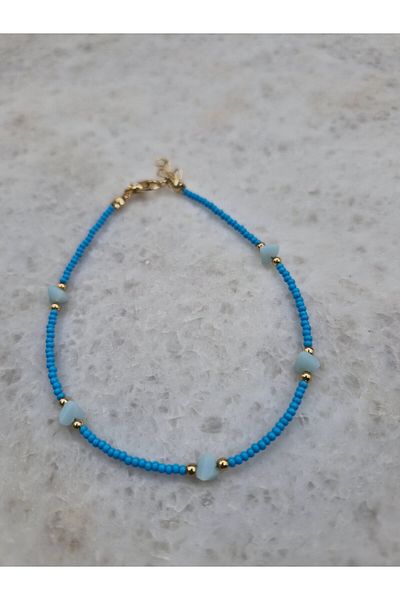Gülşah'ın Takıları Blue Bead Detailed Women's Anklet – Elegant Summer Design