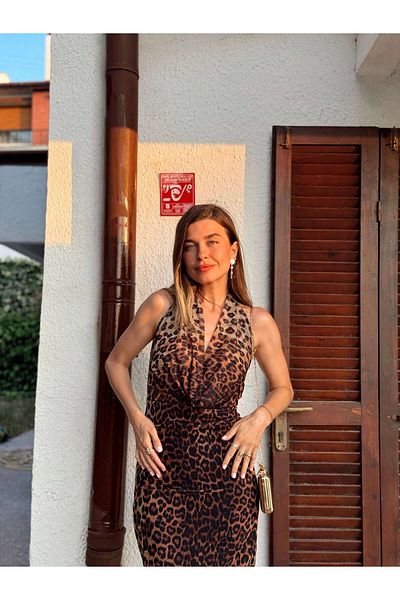 Sue Store Rochie din tul cu model leopard maro negru
