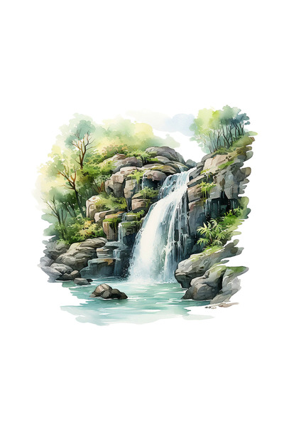 INOVATIX Set de 8 autocolante, cascadă cu copaci verzi, INOVATIX®. 6 cm