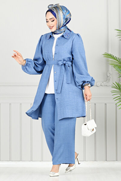 ModaMerve Stone Detailed Hijab Suit 8250Svl982-M Light Indigo