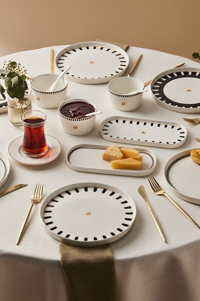Karaca Stream Bone Korean 22 Piece Breakfast Set for 6 People