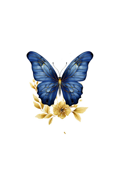 INOVATIX Set de 8 bucăți, autocolant fluture albastru cu flori aurii, INOVATI...