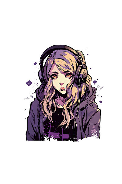 INOVATIX Set de 8 piese, autocolant Fată blondă cu căști, INOVATIX®. 6 cm