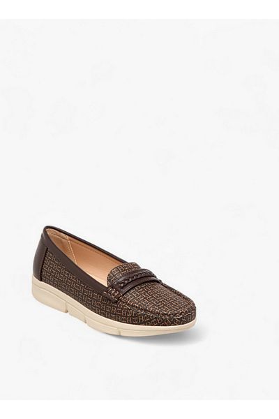 Flora Bella by Shoexpress Women's Monogram Print Slip-On Loafers with Braid Detail