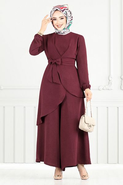 ModaMerve Ασύμμετρο κοστούμι Hijab 4743ZNK903-M Claret Red