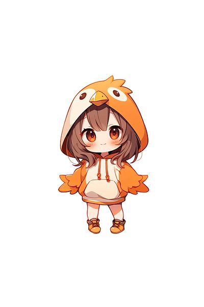 INOVATIX Set de 8 piese, autocolant Chibi Girl Bird, INOVATIX®. 6 cm