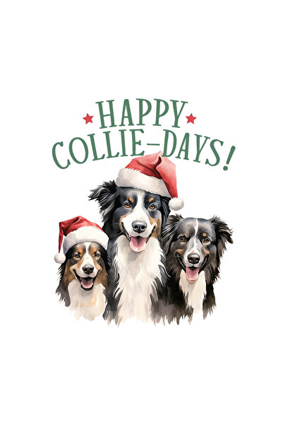 INOVATIX Set de 8 autocolante de Crăciun pentru câini Collie, Zile fericite c...