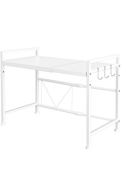 Quasar & Co. Microwave Oven Shelf ®, Kitchen support, metal, 3 Hooks, Rack Model, 40-60x32x48cm, white