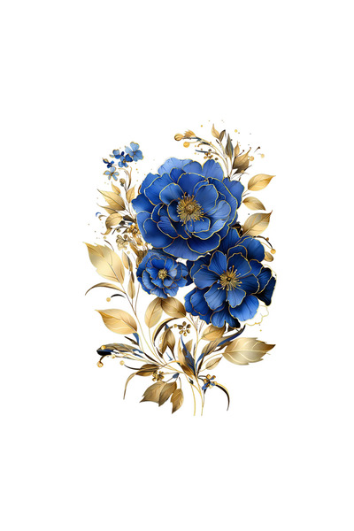 INOVATIX Set de 8 autocolante, flori albastre cu frunze aurii, INOVATIX®. 6 cm