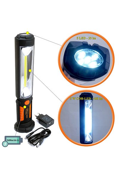 richmann exclusive Work flashlight, COB LED, magnetic, with battery, 5 W, 450+25 lm, USB, Richmann Exclusive