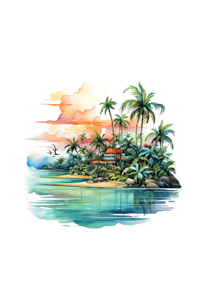 INOVATIX Set de 8 piese, autocolant Căsuță printre palmieri la plajă, INOVATI...