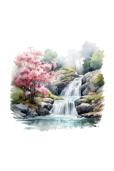 INOVATIX Set de 8 piese, autocolant cascadă cu copaci înfloriți, INOVATIX®. 6 cm