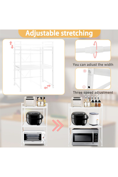 Quasar & Co. Adjustable microwave oven shelf, kitchen organizer, 2 wooden shelves, 40-60x32x78.5 cm, white
