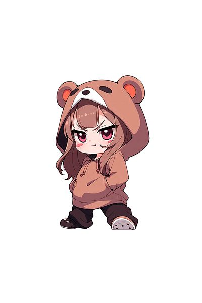 INOVATIX Set de 8 piese, autocolant Chibi Girl Tanuki, INOVATIX®. 6 cm