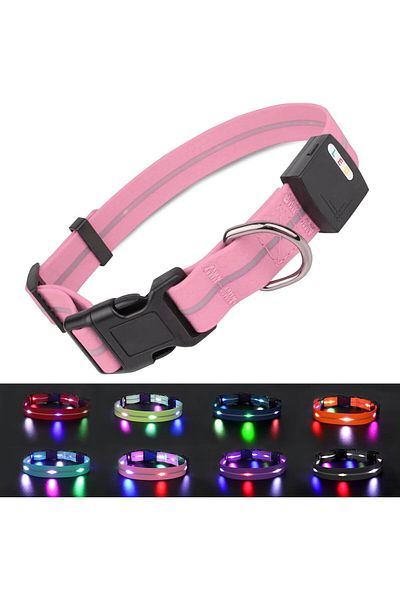 JoyTakı Joytale dog collar, LED, PVC, pink/black, size M