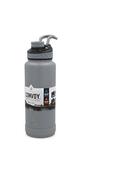manna Convoy Stainless Steel Easy Carry Handle Water Bottle Grey and Black 40oz
