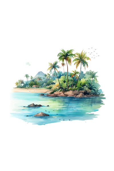 INOVATIX Set de 8 piese, autocolant Casă pe o insulă pustie, INOVATIX®. 6 cm