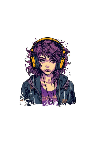 INOVATIX Set de 8 piese, autocolant Fată cu căști și jachetă albastră, INOVAT...