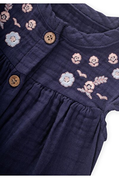 Cigit Organic Embroidered Muslin Jumpsuit 0-3 Years Navy Blue