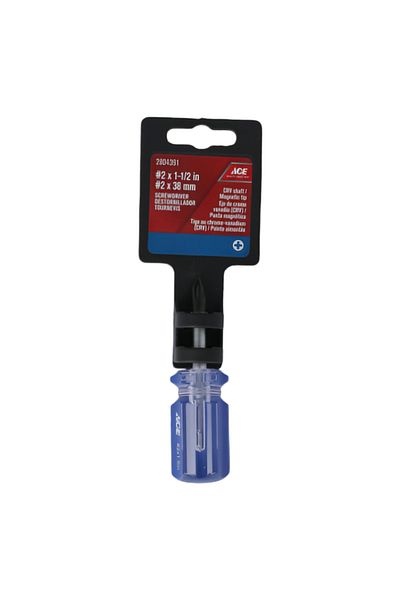 ACE PVC Handle CRV Shaft Magnetic Tip Phillips Screwdriver Blue and Silver #2 x 38mm