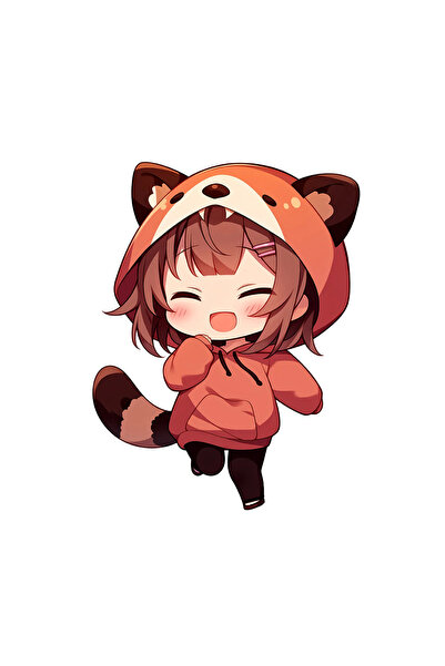 INOVATIX Σετ 8 τεμαχίων, Αυτοκόλλητο Chibi Girl Raccoon, INOVATIX®. 6 εκ.