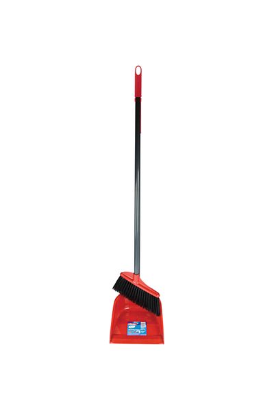 Vileda Plastic and Metal Dustpan with Long Handle Broom Black and Red