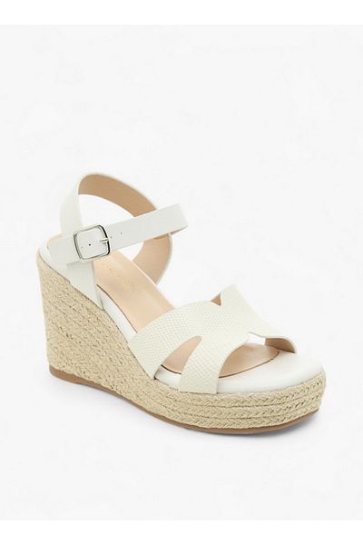 Paprika Women's Textured Wedge Heeled Sandals with Buckle Closure